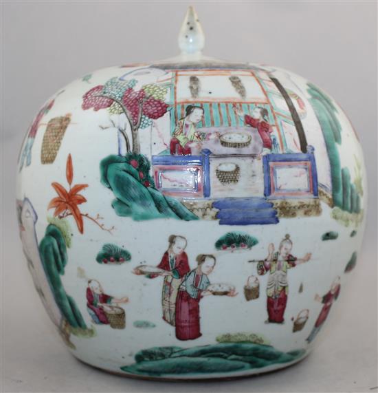 A Chinese famille rose jar and cover, 19th century, 24cm